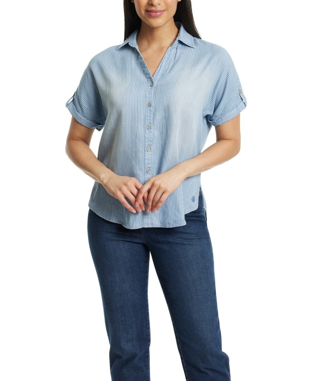 Gloria Vanderbilt Women's Demi Short-Sleeve Shirt Blue Size M 3823